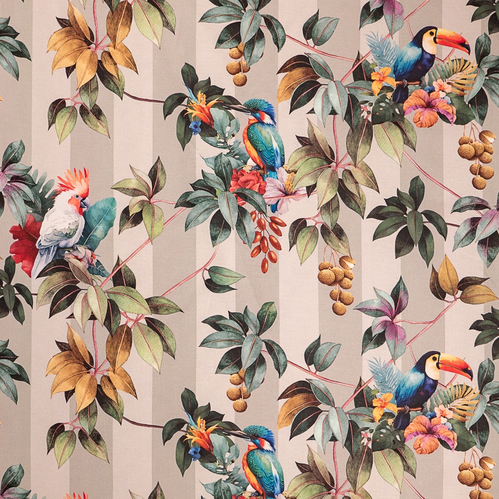 Tela Flores Y Aves Tropicales